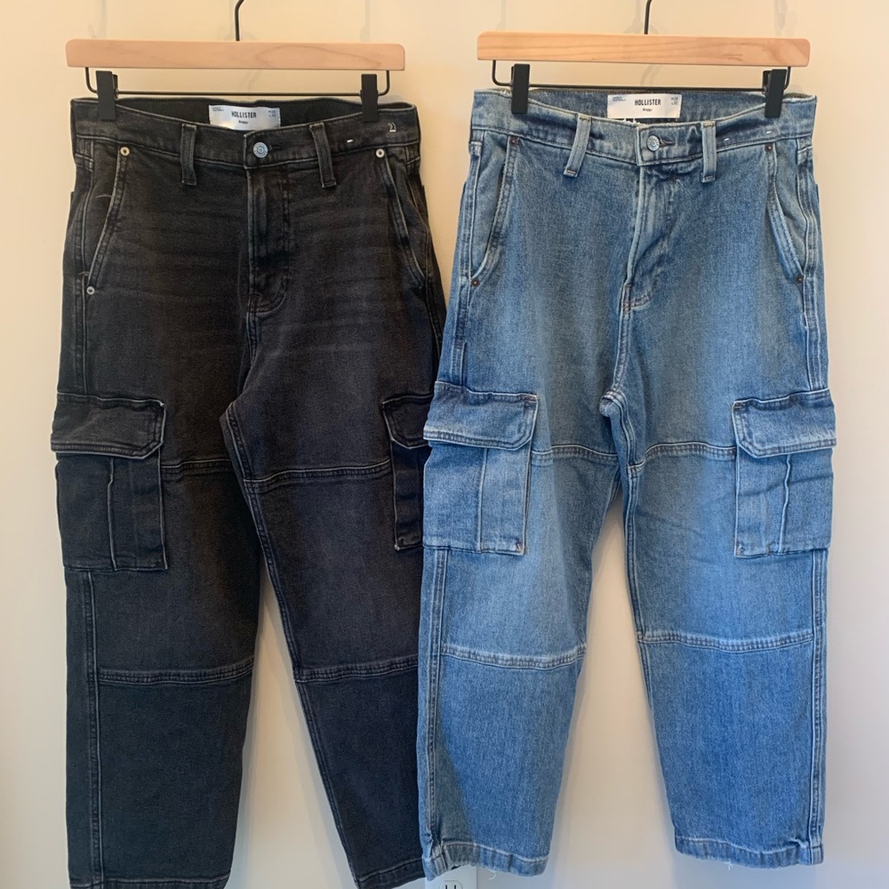 Hollister Black and Light Blue Cargo Jeans Pair